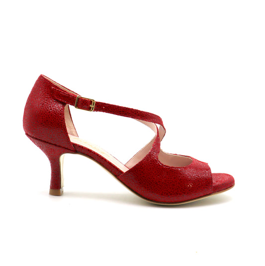 Croisé rouge brillant façon verre brisé talons 6cm