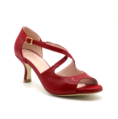 Croisé rouge brillant façon verre brisé talons 6cm