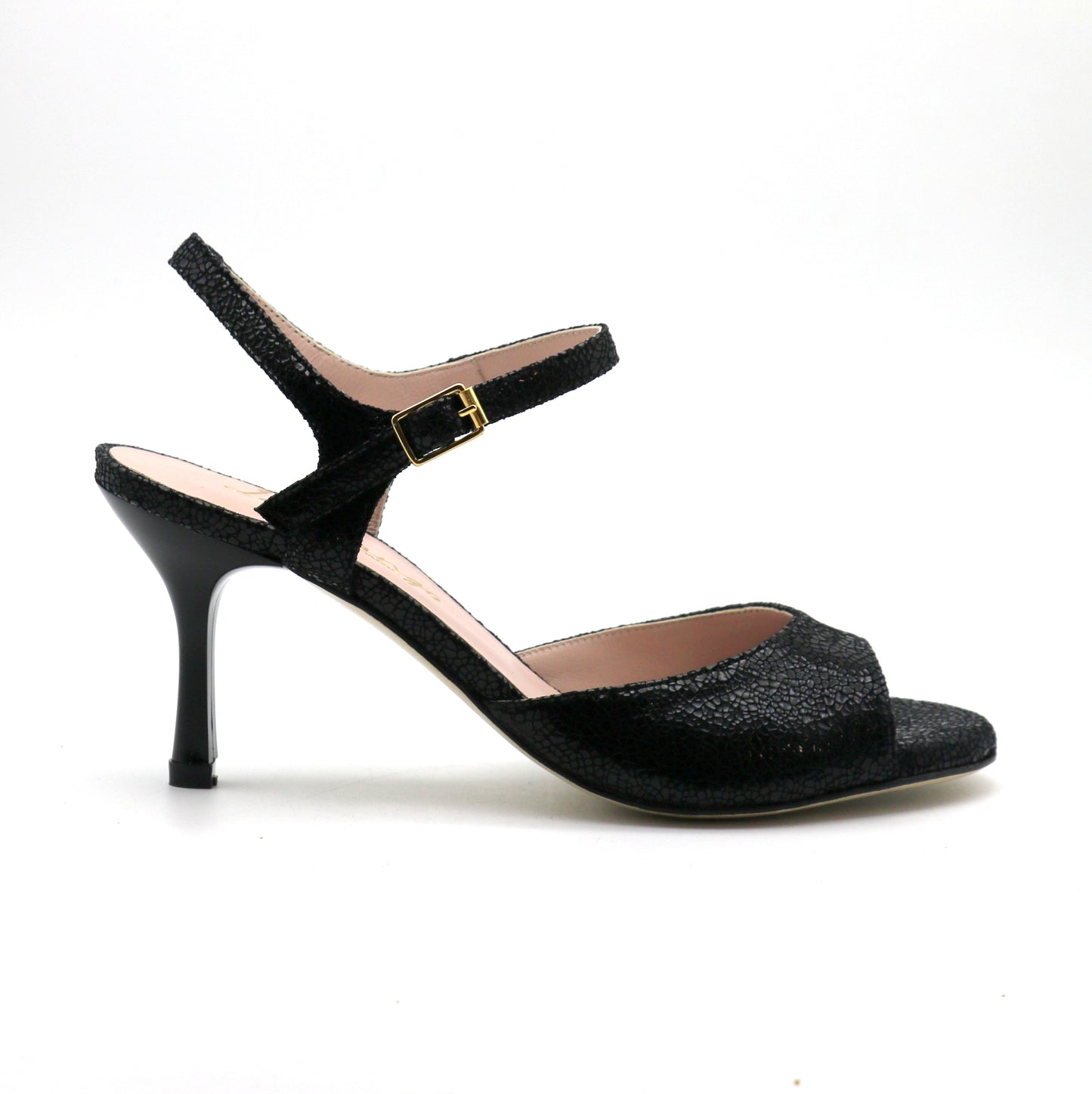 Uno cuir noir façon verre brisé talons laqués 7cm