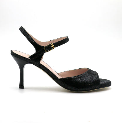 Uno cuir noir façon verre brisé talons laqués 7cm