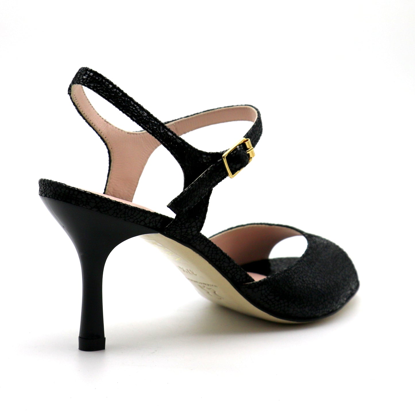 Uno cuir noir façon verre brisé talons laqués 7cm