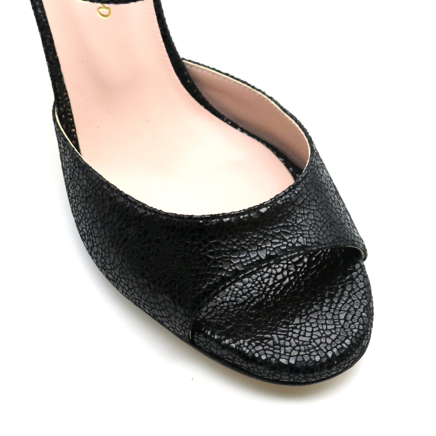 Uno cuir noir façon verre brisé talons laqués 7cm