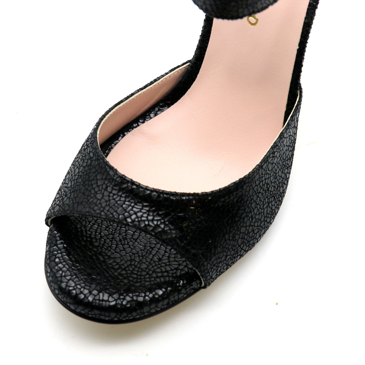 Uno cuir noir façon verre brisé talons laqués 8cm