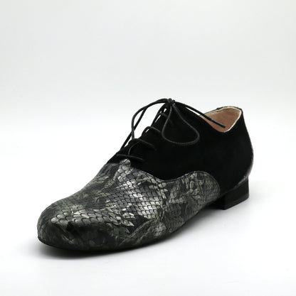Tamango cuir noir imprimé feuillage et daim noir semelle danse * édition limitée *