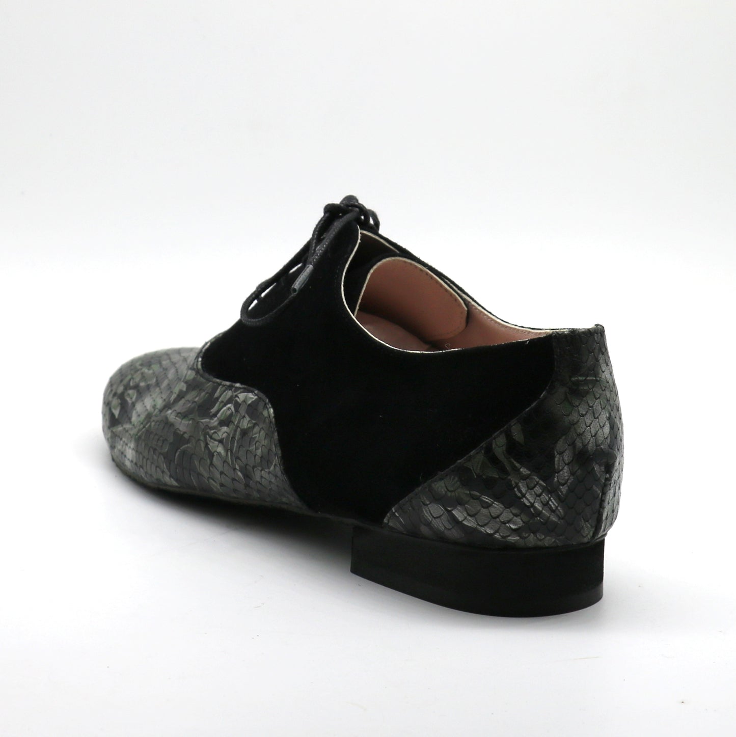 Tamango cuir noir imprimé feuillage et daim noir semelle danse * édition limitée *