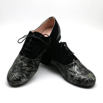 Tamango cuir noir imprimé feuillage et daim noir semelle danse * édition limitée *