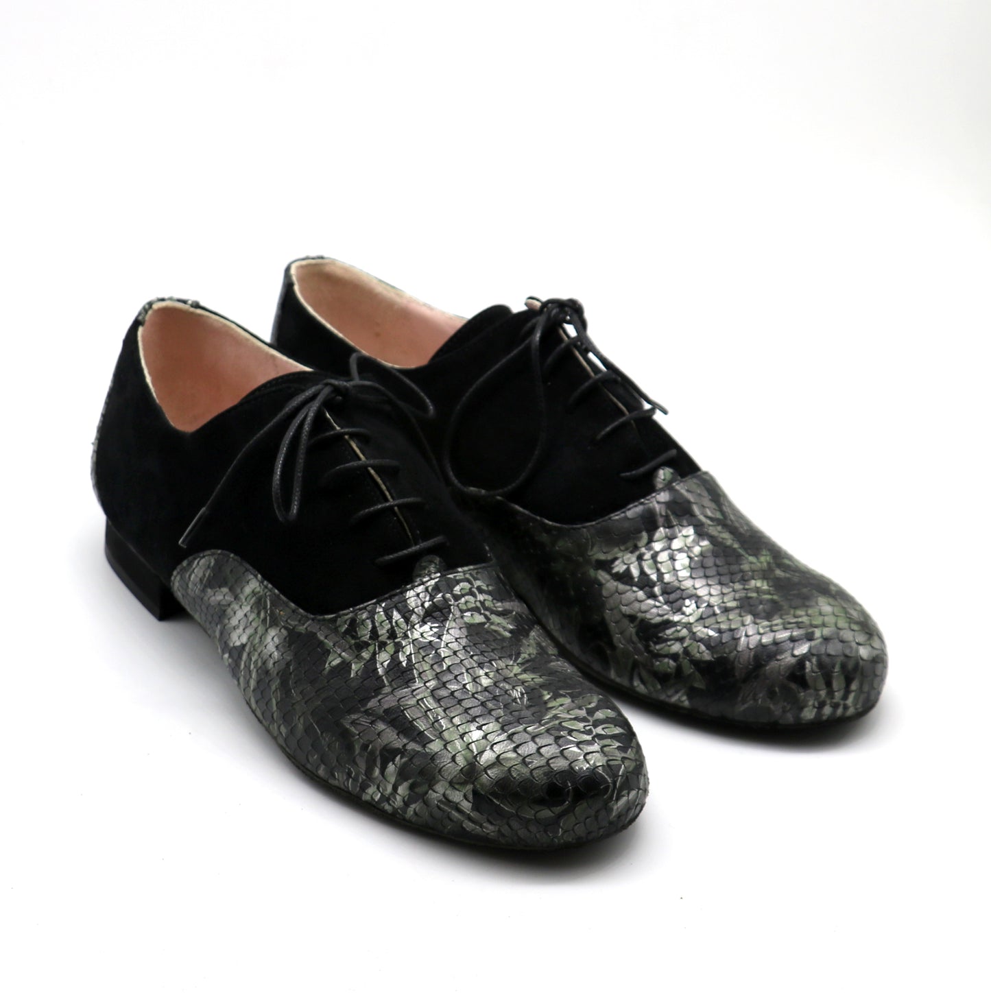 Tamango cuir noir imprimé feuillage et daim noir semelle danse * édition limitée *