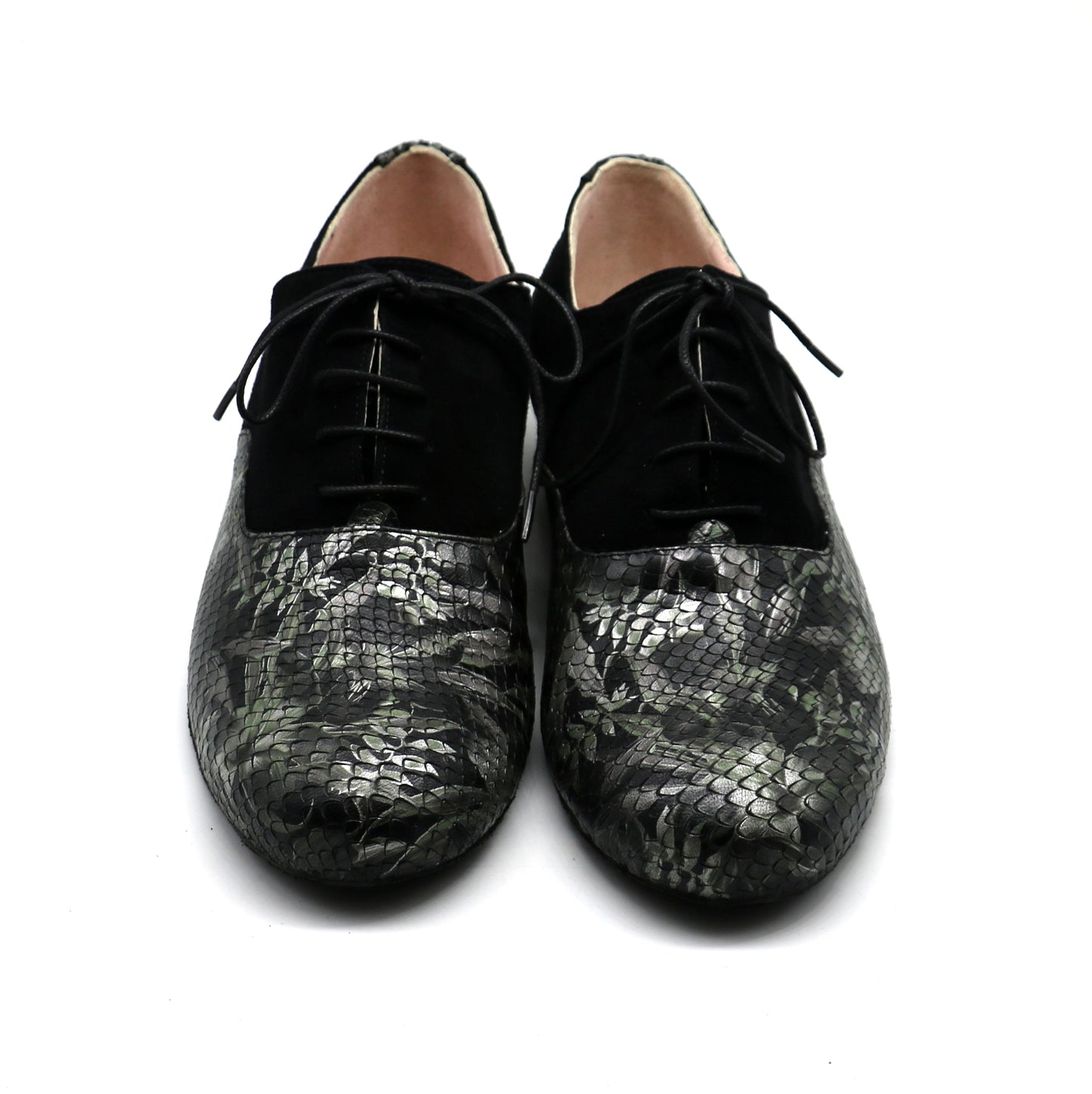 Tamango cuir noir imprimé feuillage et daim noir semelle danse * édition limitée *