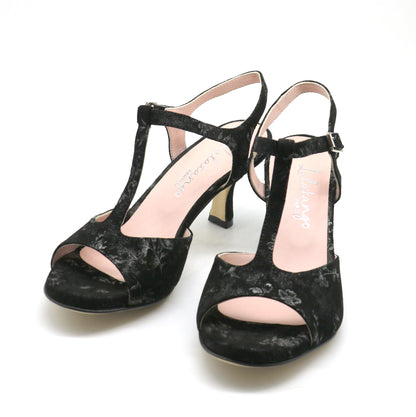 Sencillo daim noir imprimé floral blanc talons 6cm