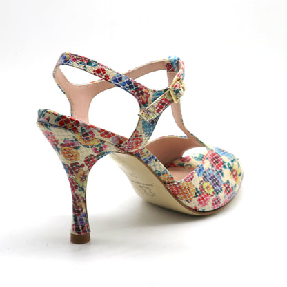 Sencillo cuir fleurs multicolores talons 8cm *édition limitée*