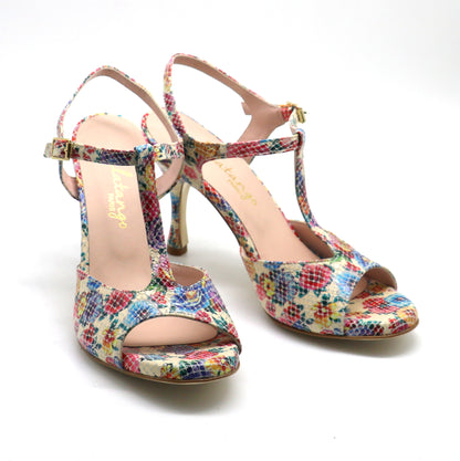 Sencillo cuir fleurs multicolores talons 8cm *édition limitée*