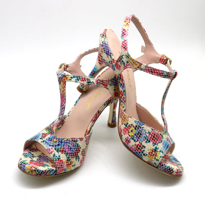 Sencillo cuir fleurs multicolores talons 8cm *édition limitée*