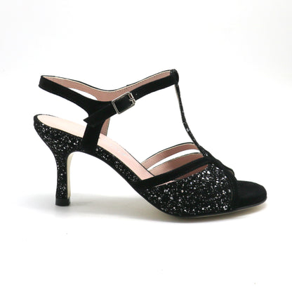 Salomé daim noir étoiles argent talons 7cm