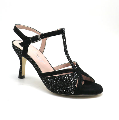 Salomé daim noir étoiles argent talons 7cm