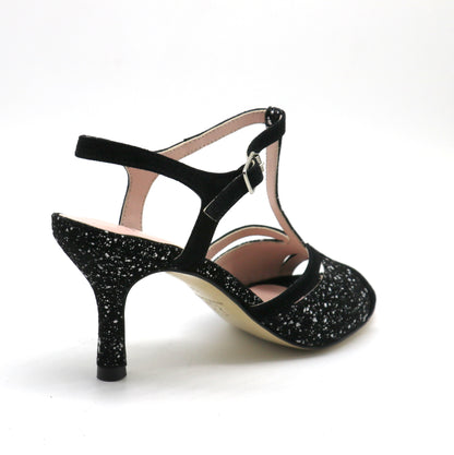 Salomé daim noir étoiles argent talons 7cm