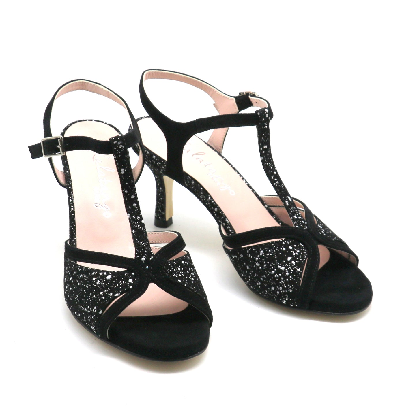 Salomé daim noir étoiles argent talons 7cm