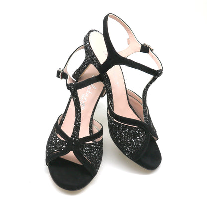 Salomé daim noir étoiles argent talons 7cm