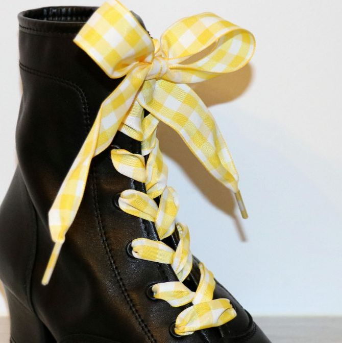Large yellow and white checkerboard shoelaces