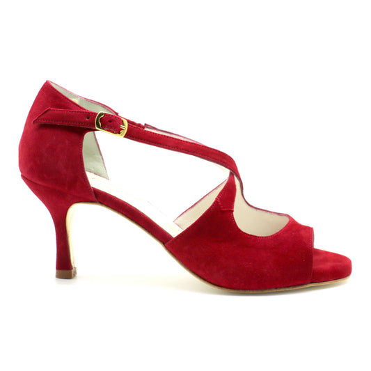Crisscross Velvet Carmine Red heels 7cm