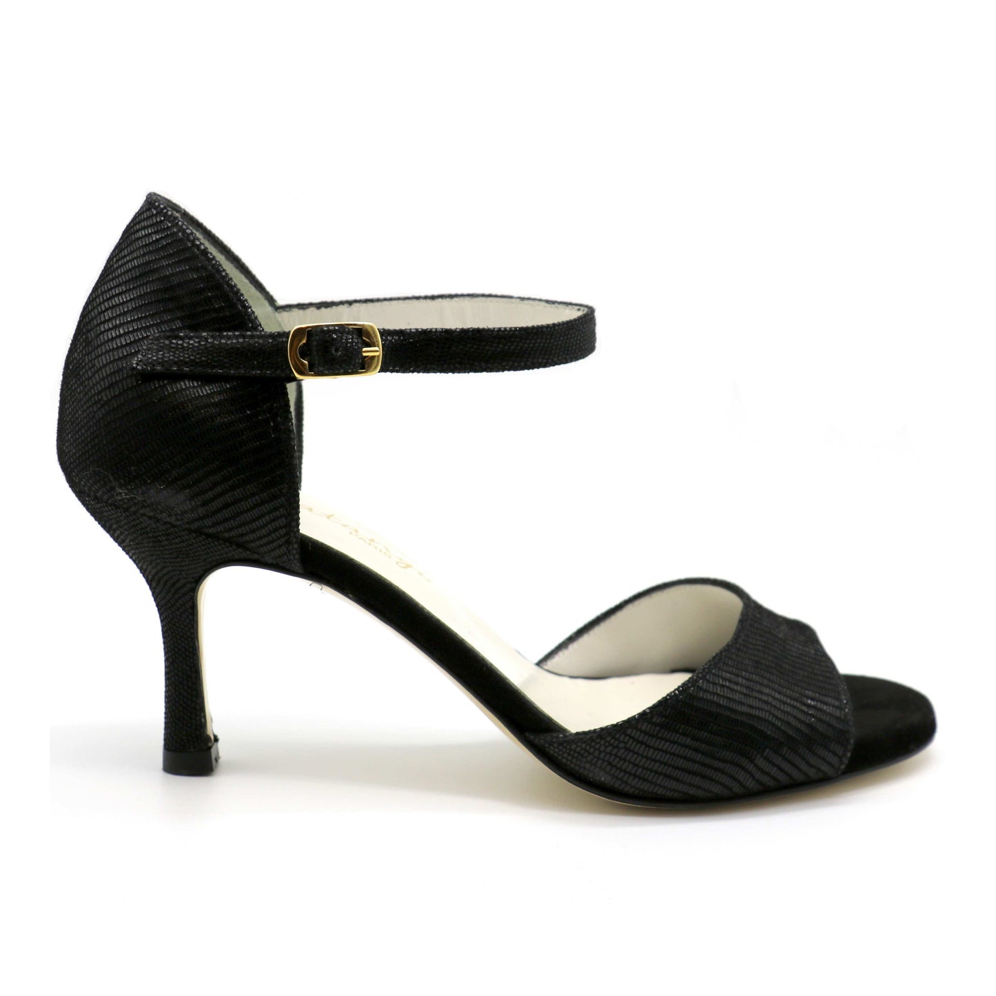 Flor Black leather snake-like heels 7cm