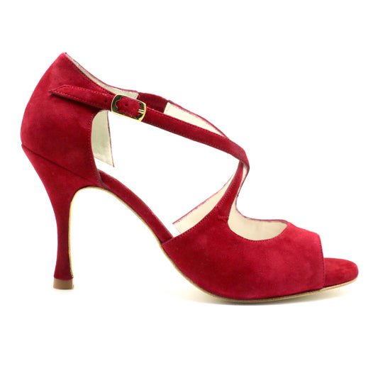 Croisé Velvet Carmine Red heels 8cm
