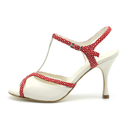 Salomé Natacha glacier white and contrast red with white polka dots 8cm heels