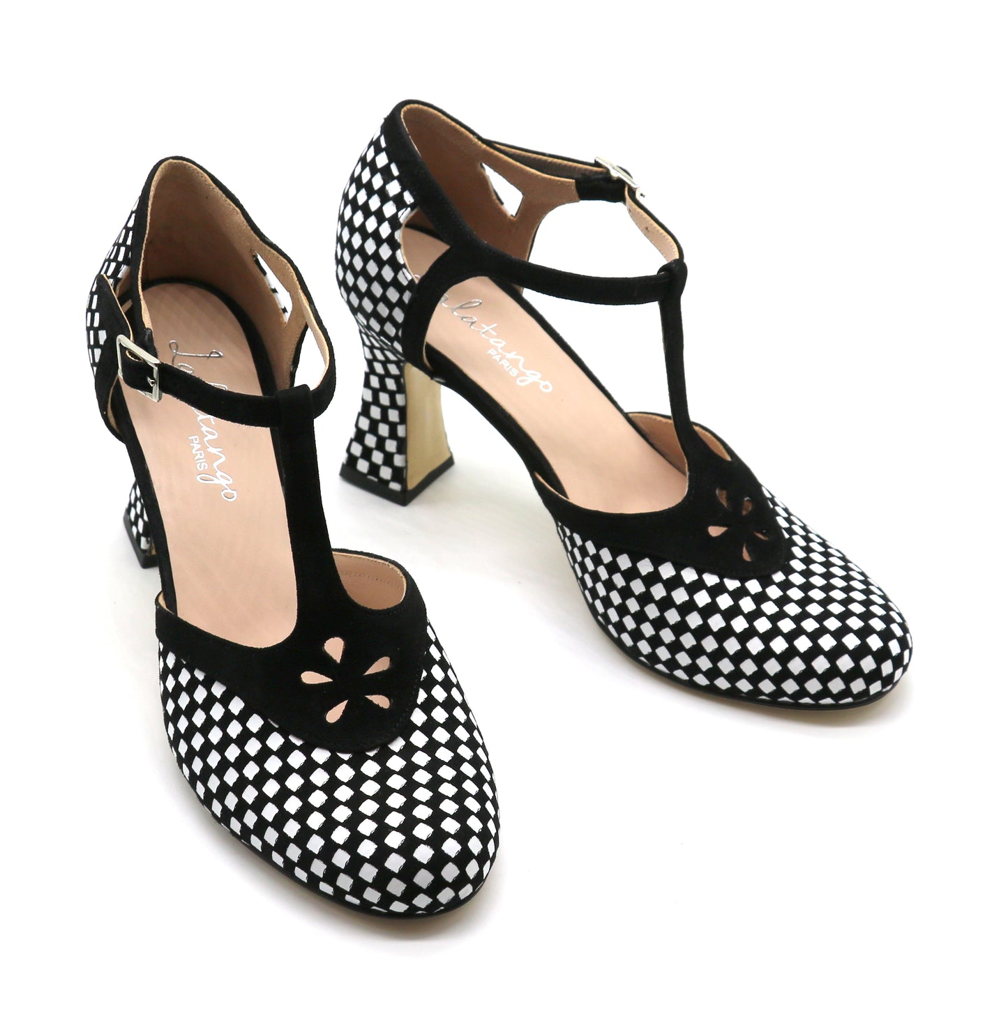 Salta black and white checkered leather