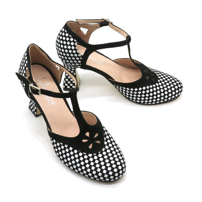 Salta black and white checkered leather