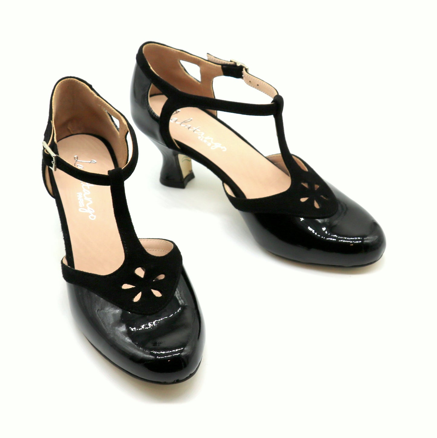 Black & White crossed black heels 8cm