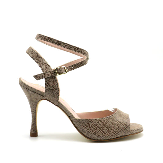Sentimental Glazed brown leather viper style heels 8cm