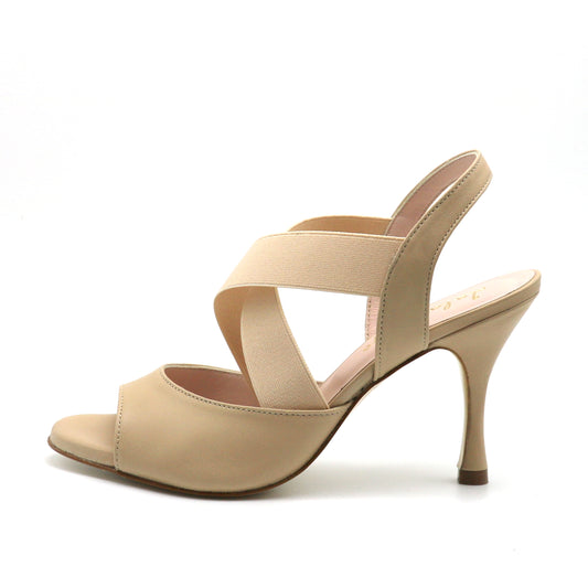 Mirada beige with crossed elastics 8cm heels