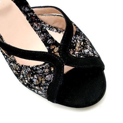 Salomé black suede printed heels 7cm