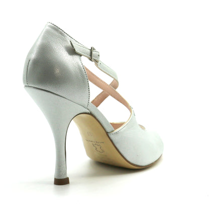 Croisé shiny silver leather 9cm heels
