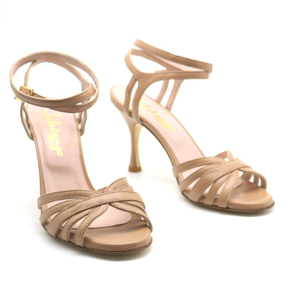Libre smooth leather Capuccino heels 8cm