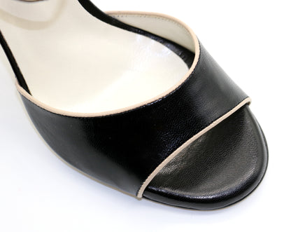 Flor Black Leather Beige Trim 9cm heels