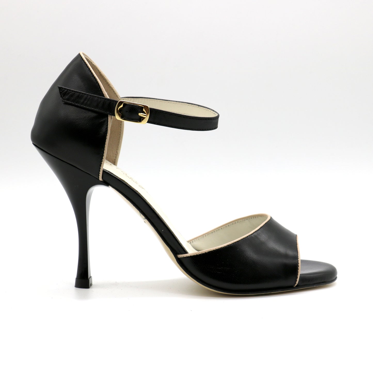 Flor Black Leather Beige Trim 9cm heels