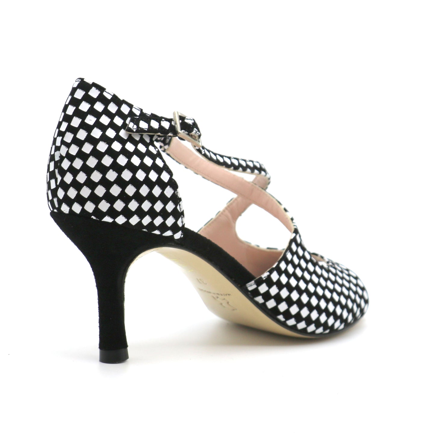 Black & White crossed black heels 8cm