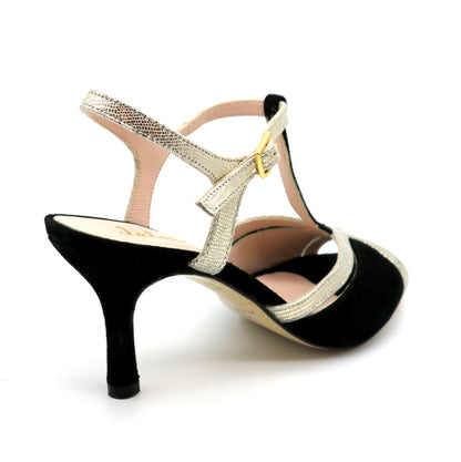 Black Salome with gold contrast 7cm heels