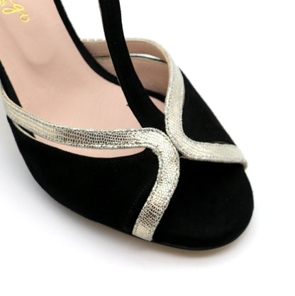 Black Salome with gold contrast 7cm heels