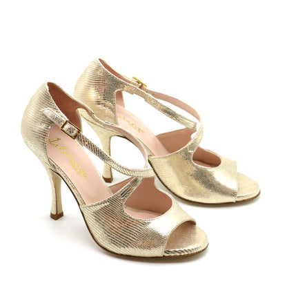 Croisé gold snake-effect leather 9cm heels