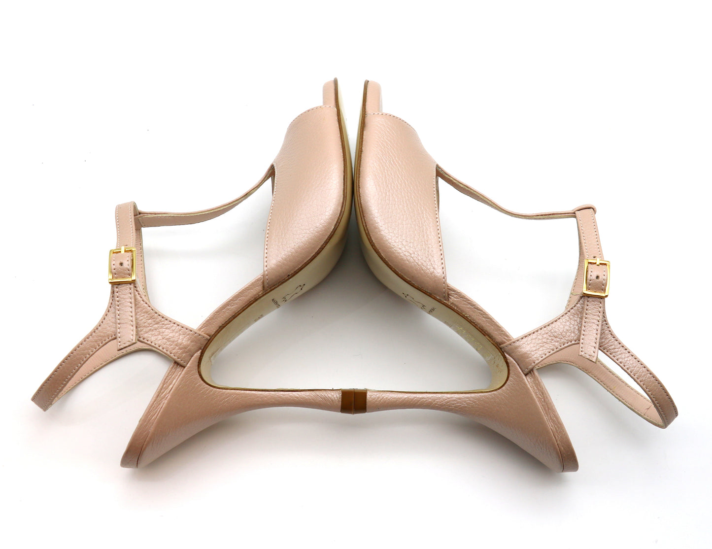 Sencillo pearly nude leather heels 9cm