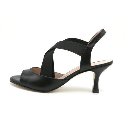 Mirada black smooth leather heels 6cm