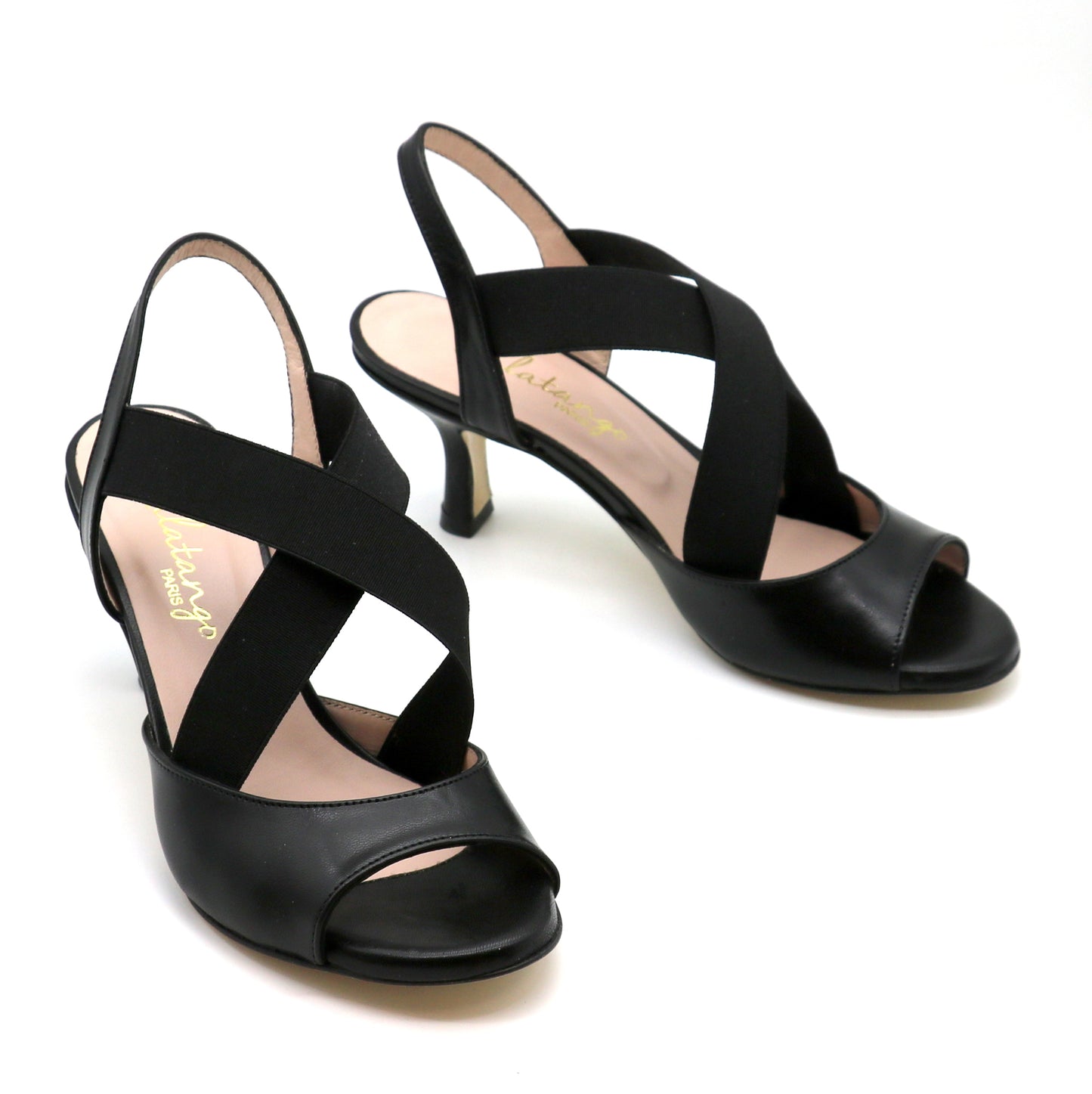 Mirada black smooth leather heels 6cm