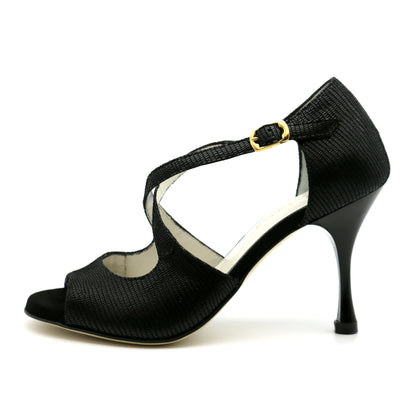 Croisé Snake Black lacquered heels 8cm