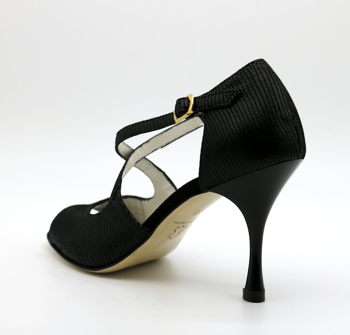 Croisé Snake Black lacquered heels 8cm