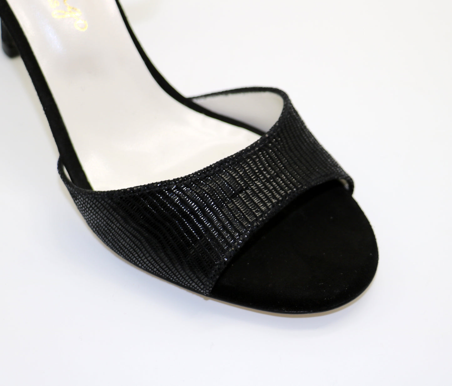 Flor Black leather snake-like heels 7cm