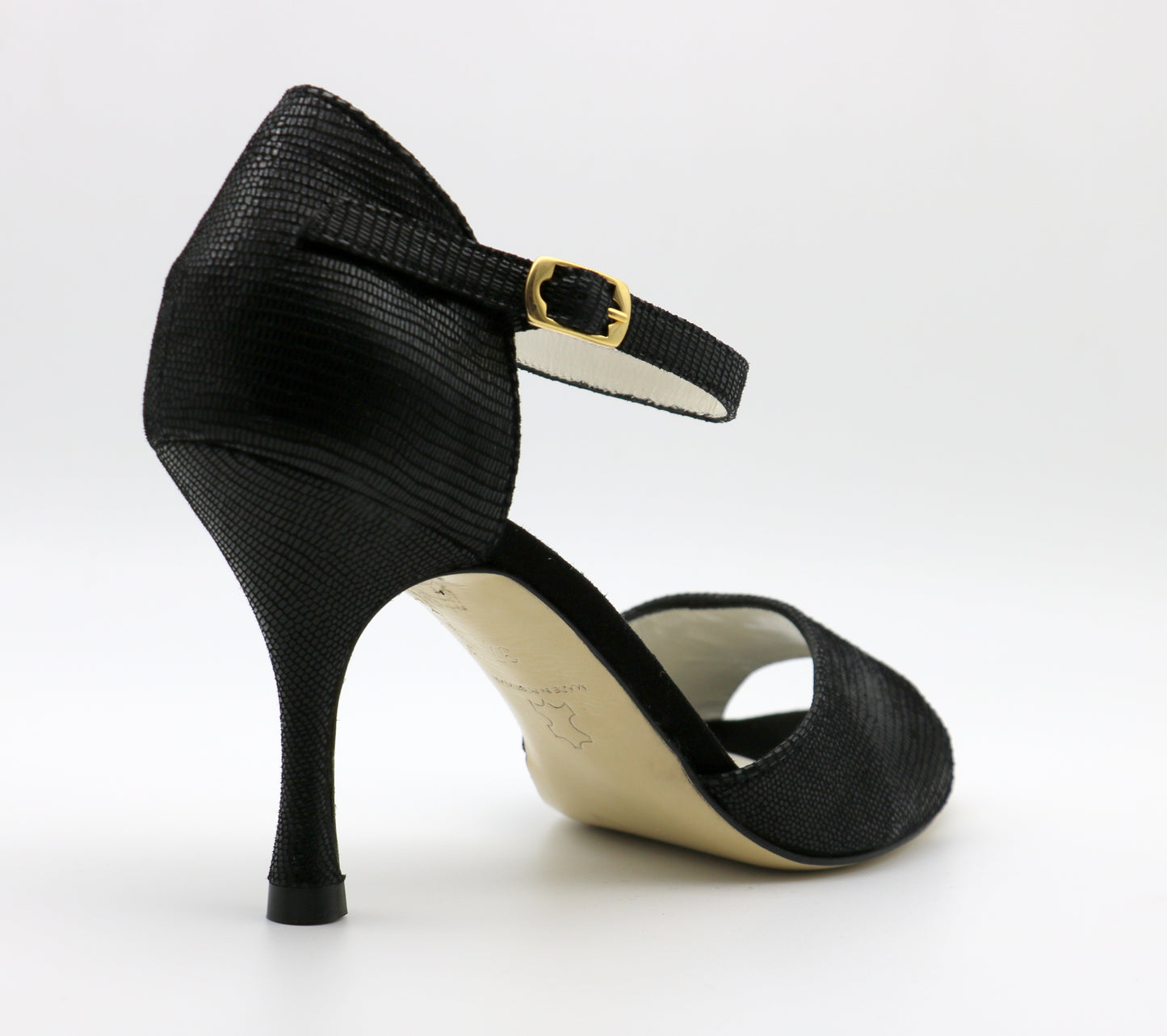 Flor Black leather snake-like heels 8cm