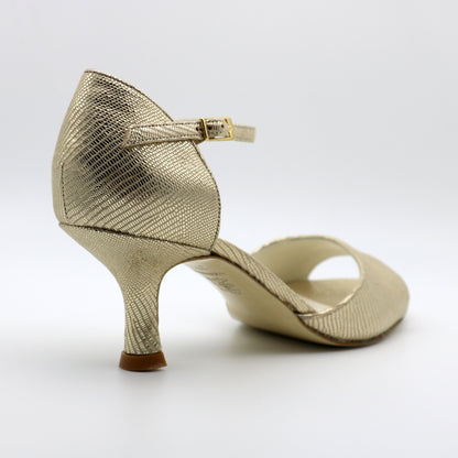 Flor Golden leather snake-like heels 6cm