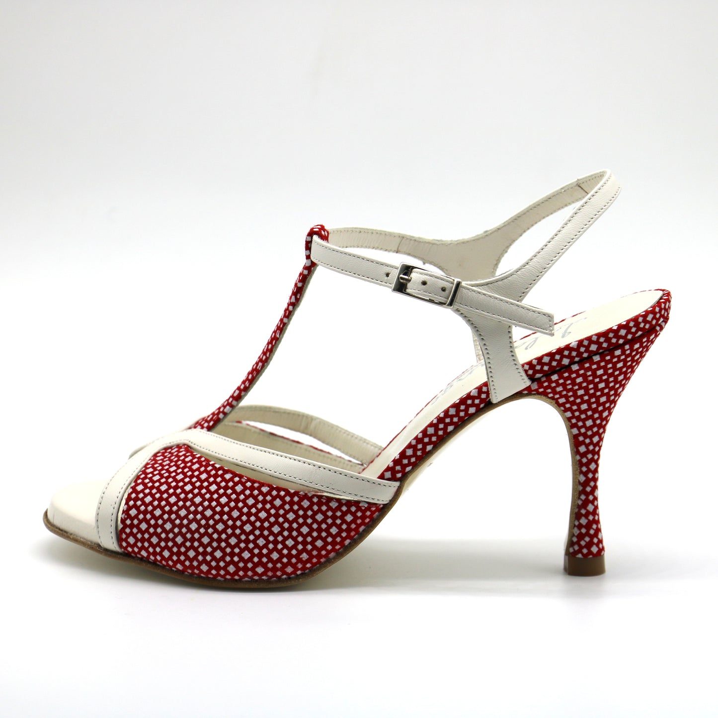 Salome red and white contrast white heels 8cm