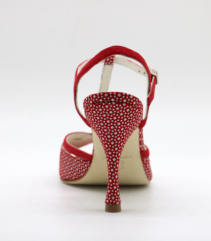 Red salome and white dots contrast red heels 8cm